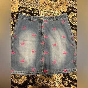 Lily Pulitzer jean skirt with pink whale embroidery